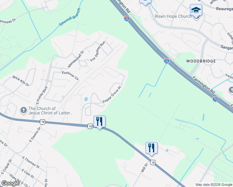 map of restaurants, bars, coffee shops, grocery stores, and more near 605 Poplar Grove Place in Summerville