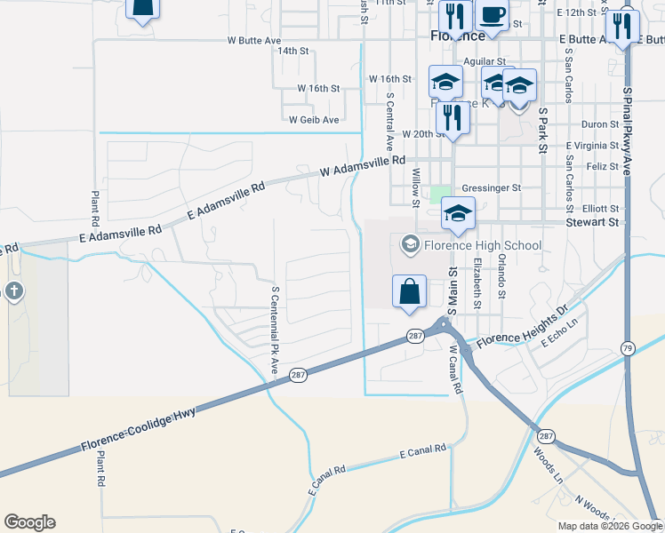 map of restaurants, bars, coffee shops, grocery stores, and more near 526 Van Haren Street in Florence