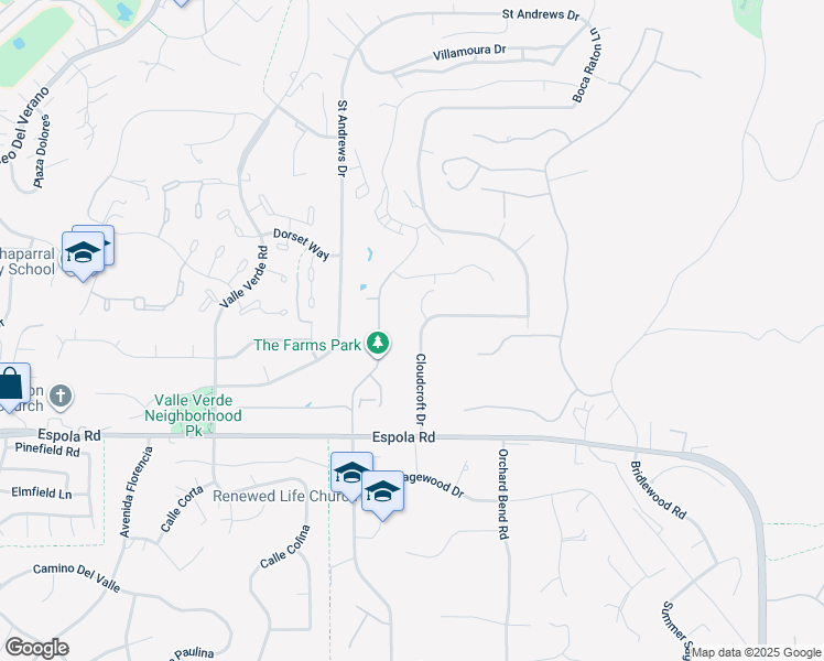 map of restaurants, bars, coffee shops, grocery stores, and more near 17058 Cloudcroft Drive in Poway