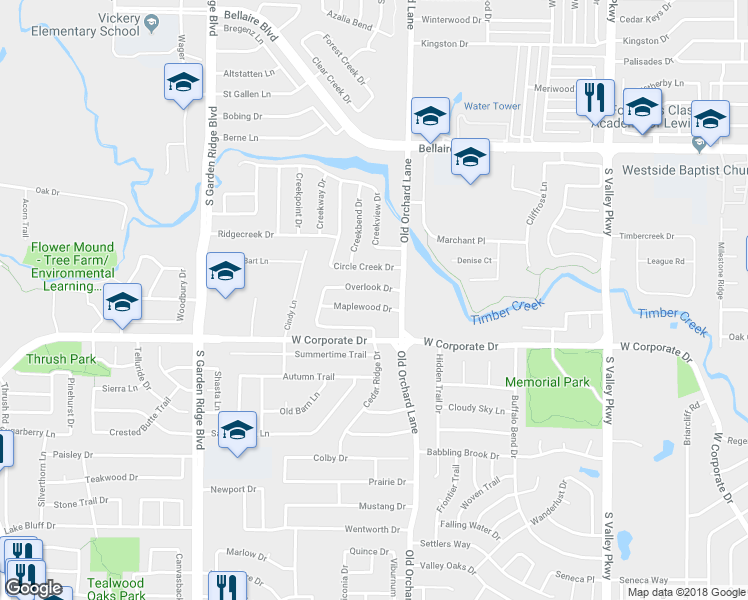 map of restaurants, bars, coffee shops, grocery stores, and more near 1315 Maplewood Drive in Lewisville
