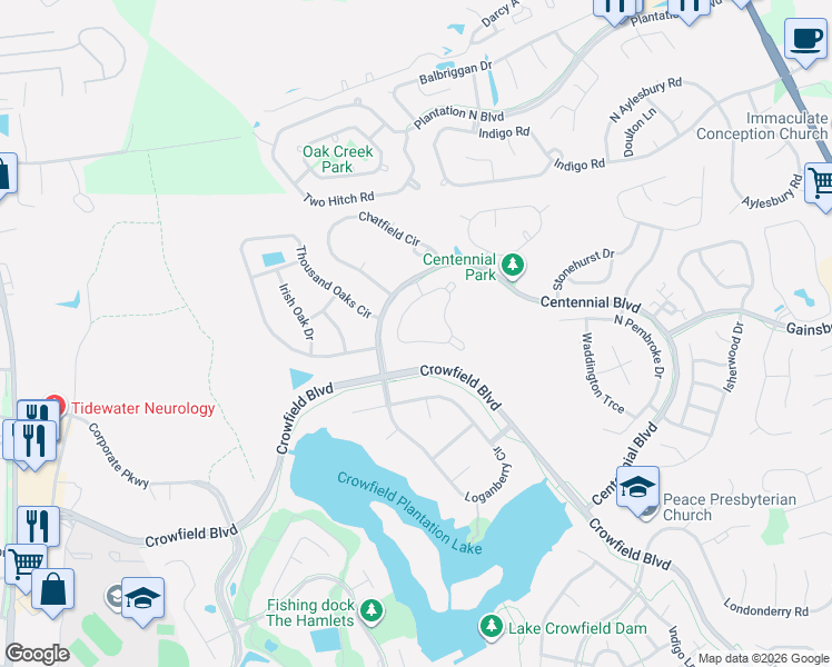 map of restaurants, bars, coffee shops, grocery stores, and more near 113 Haleswood Circle in Goose Creek