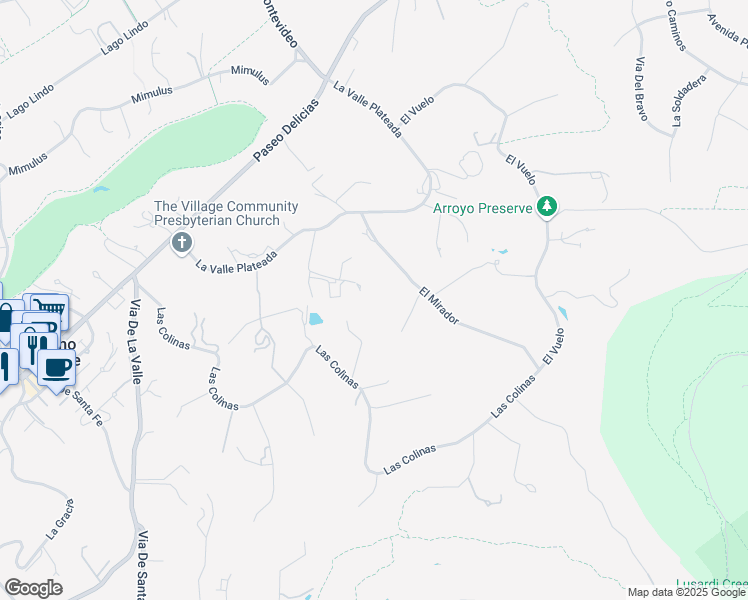 map of restaurants, bars, coffee shops, grocery stores, and more near 17140 El Mirador in Rancho Santa Fe