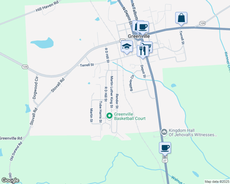 map of restaurants, bars, coffee shops, grocery stores, and more near 616 Martin Luther King Street in Greenville