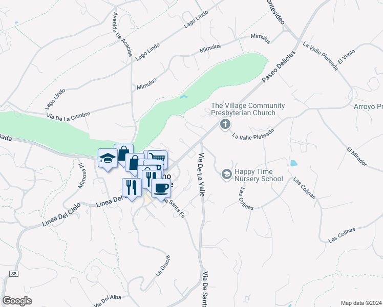 map of restaurants, bars, coffee shops, grocery stores, and more near 6159 Paseo Delicias in Rancho Santa Fe