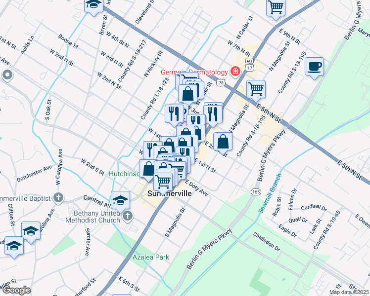 map of restaurants, bars, coffee shops, grocery stores, and more near 4600 Bakers Blessing Lane in Berkeley County