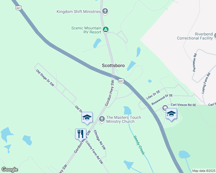 map of restaurants, bars, coffee shops, grocery stores, and more near 115 Gordon Highway Southwest in Milledgeville