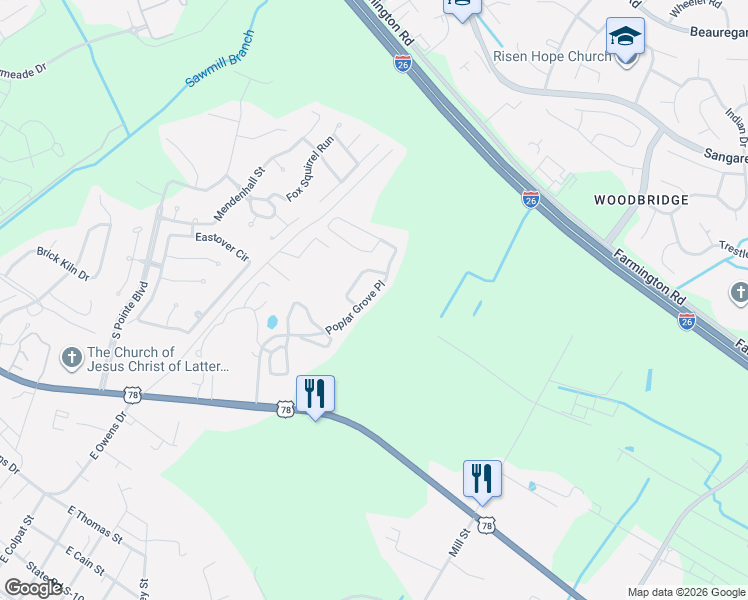 map of restaurants, bars, coffee shops, grocery stores, and more near 605 Poplar Grove Place in Summerville