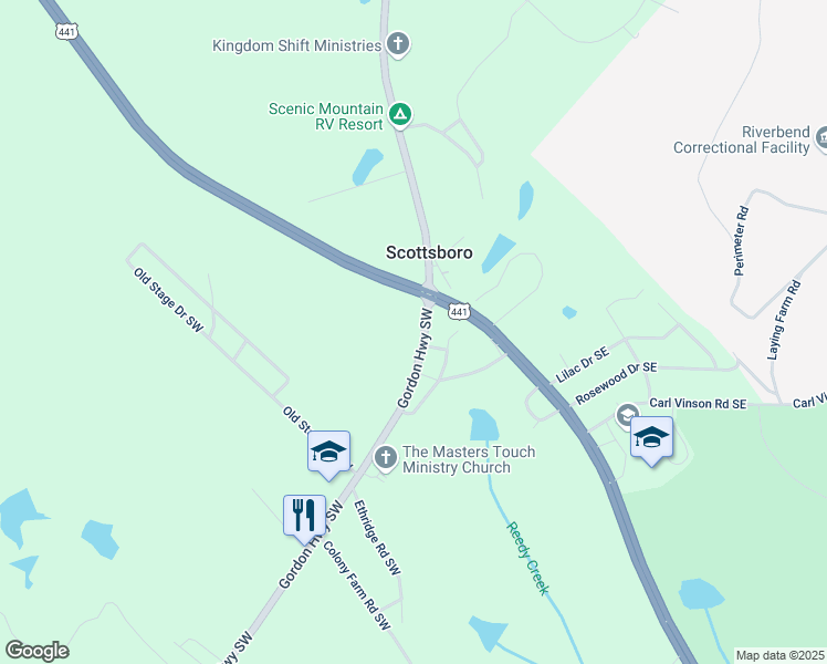 map of restaurants, bars, coffee shops, grocery stores, and more near 115 Gordon Highway Southwest in Milledgeville