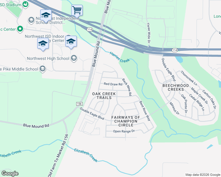 map of restaurants, bars, coffee shops, grocery stores, and more near 2437 Clay Creek Lane in Justin