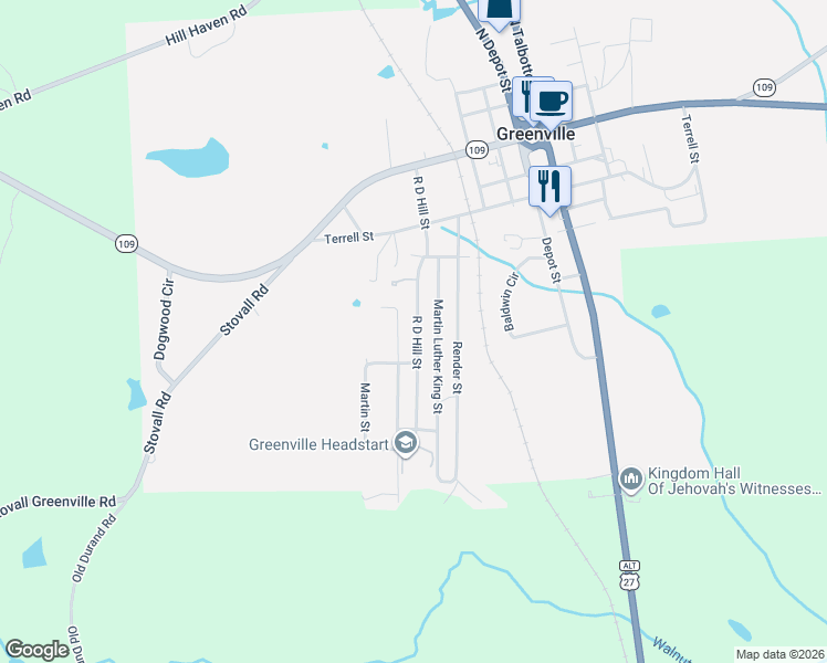 map of restaurants, bars, coffee shops, grocery stores, and more near 616 Martin Luther King Street in Greenville