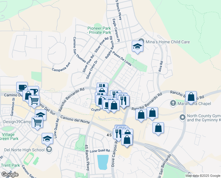 map of restaurants, bars, coffee shops, grocery stores, and more near 4S Vasquez Way in San Diego