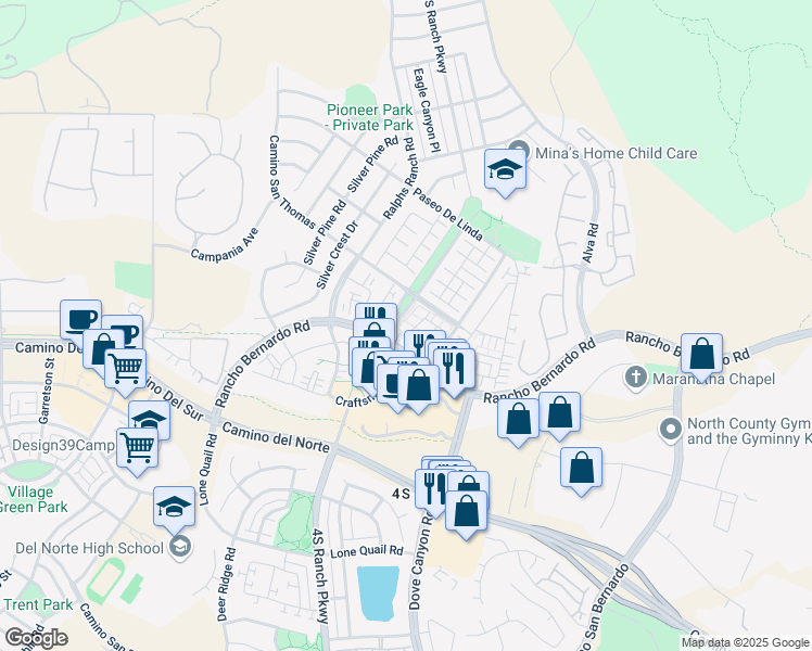 map of restaurants, bars, coffee shops, grocery stores, and more near 4S Vasquez Way in San Diego