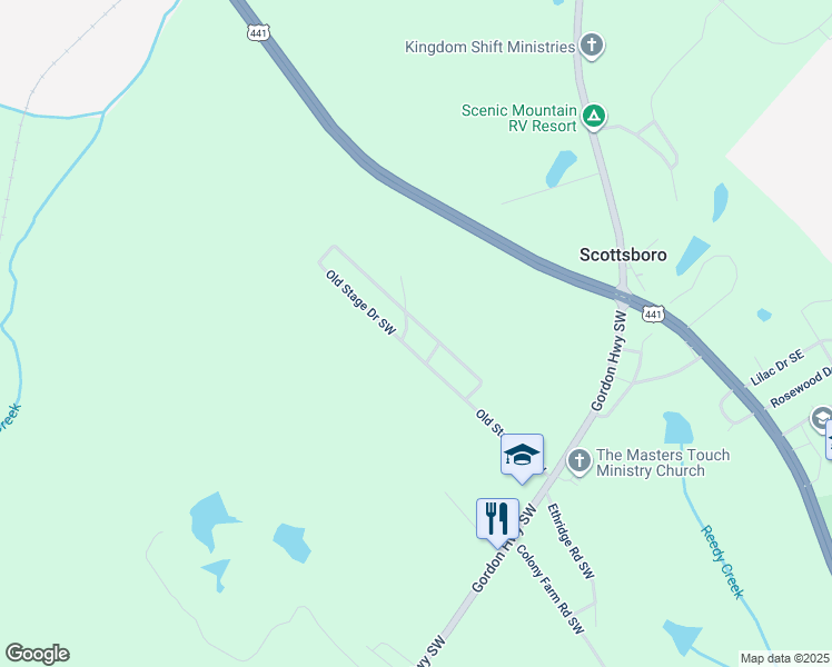 map of restaurants, bars, coffee shops, grocery stores, and more near 101 Sandy Lane in Milledgeville