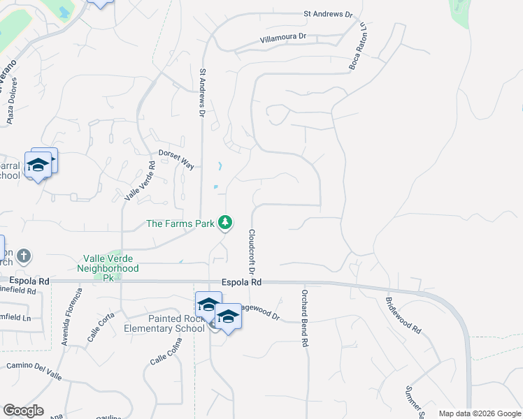 map of restaurants, bars, coffee shops, grocery stores, and more near 17109 Cloudcroft Drive in Poway