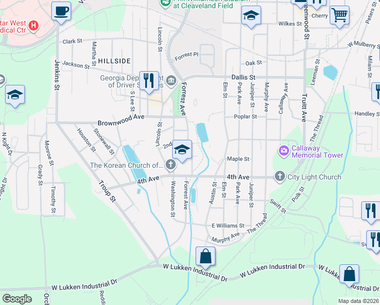 map of restaurants, bars, coffee shops, grocery stores, and more near 1004 3rd Avenue in LaGrange