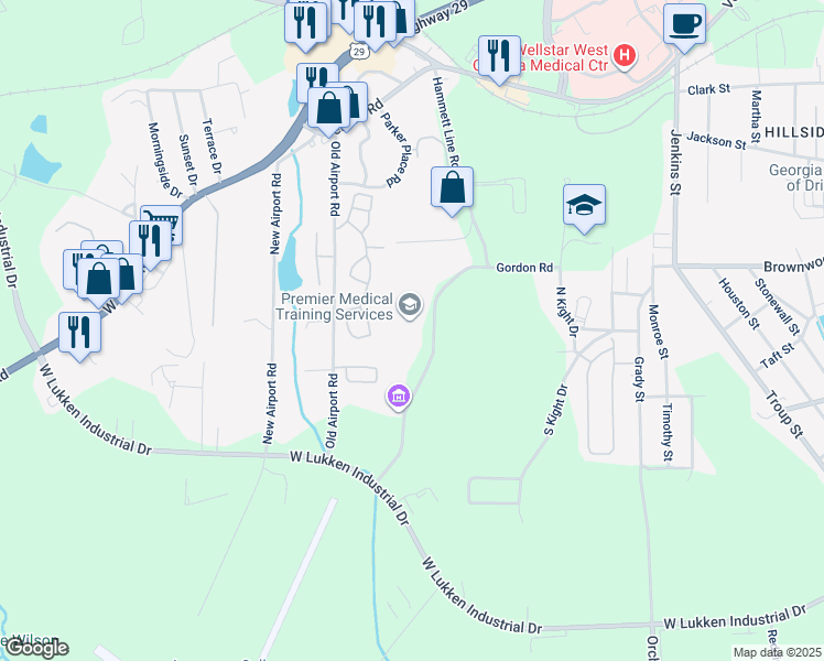 map of restaurants, bars, coffee shops, grocery stores, and more near 120 Gordon Commercial Drive in LaGrange