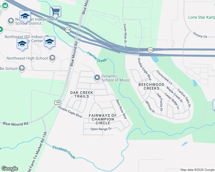 map of restaurants, bars, coffee shops, grocery stores, and more near 15832 Back Nine Road in Fort Worth