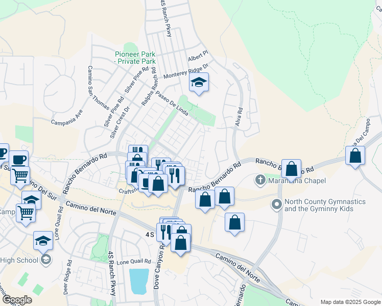 map of restaurants, bars, coffee shops, grocery stores, and more near 10517 Hollingsworth Way in San Diego