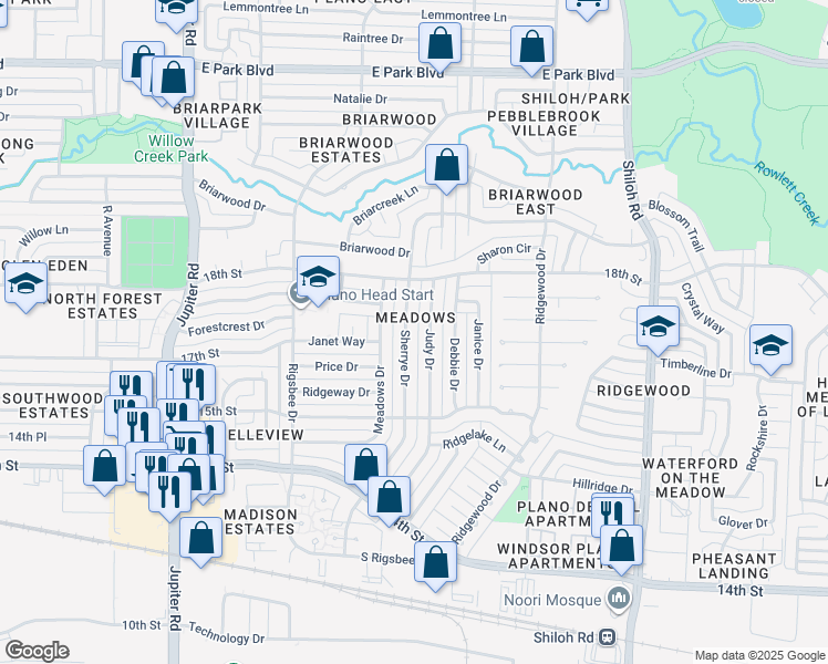 map of restaurants, bars, coffee shops, grocery stores, and more near in Plano
