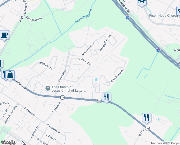 map of restaurants, bars, coffee shops, grocery stores, and more near 103 Pond Pine Trail in Summerville