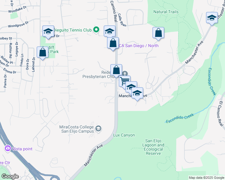 map of restaurants, bars, coffee shops, grocery stores, and more near 1920 South El Camino Real in Encinitas