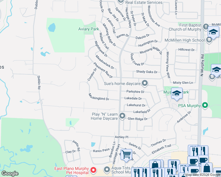 map of restaurants, bars, coffee shops, grocery stores, and more near 527 Cedarbird Trail in Murphy