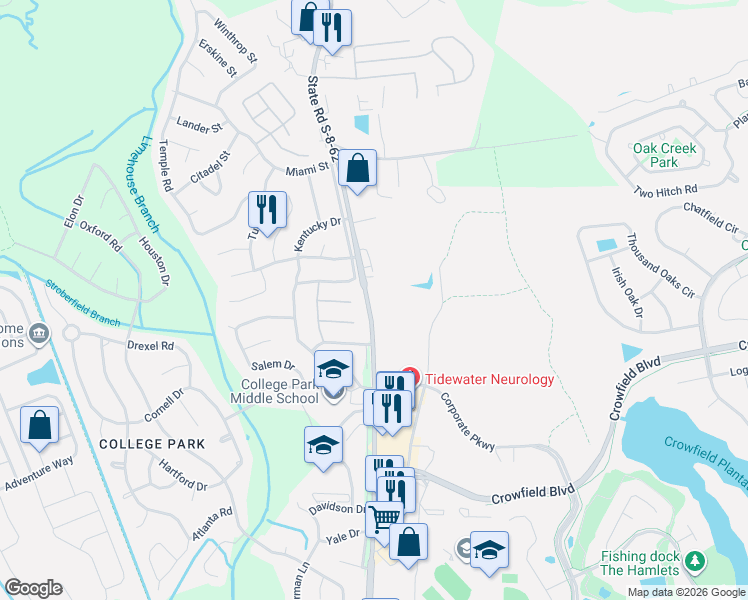 map of restaurants, bars, coffee shops, grocery stores, and more near 770 College Park Road in Ladson
