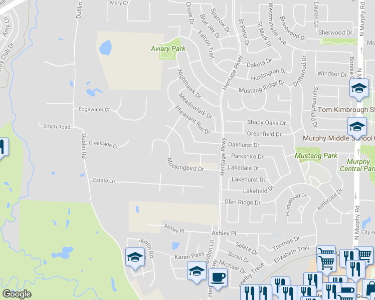 map of restaurants, bars, coffee shops, grocery stores, and more near 600 Peacock Drive in Murphy