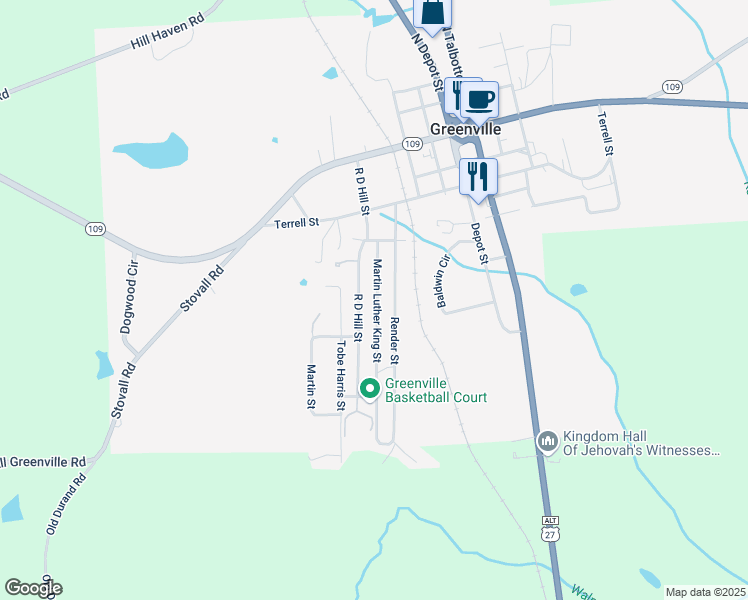 map of restaurants, bars, coffee shops, grocery stores, and more near 616 Martin Luther King Street in Greenville