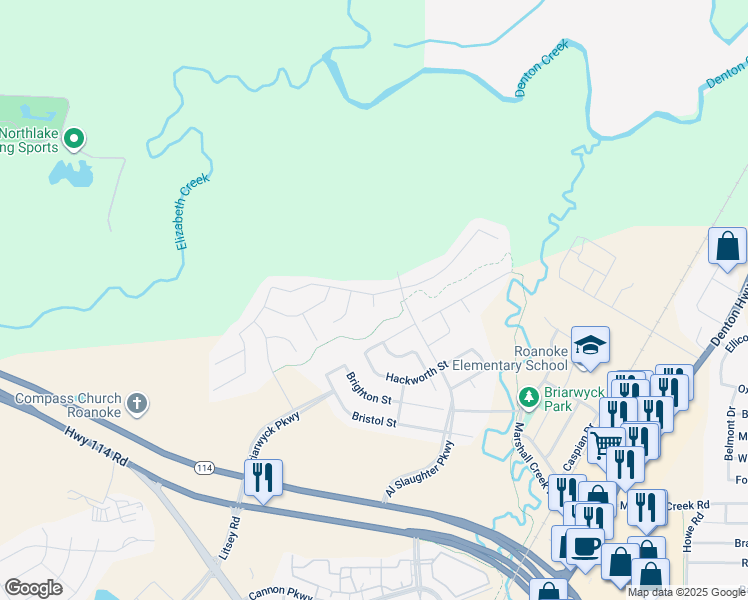 map of restaurants, bars, coffee shops, grocery stores, and more near 601 Chaucer Court in Roanoke