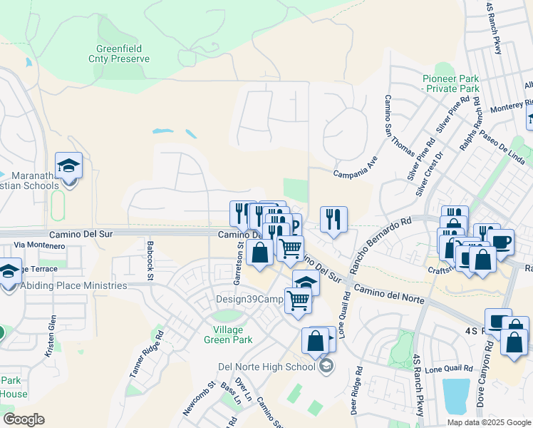 map of restaurants, bars, coffee shops, grocery stores, and more near 9373 Fostoria Court in San Diego