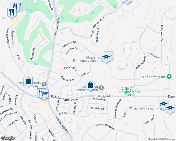 map of restaurants, bars, coffee shops, grocery stores, and more near 12886 Abra Drive in San Diego