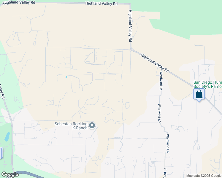map of restaurants, bars, coffee shops, grocery stores, and more near 18011 Bluegrass Road in Ramona