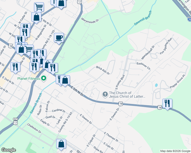 map of restaurants, bars, coffee shops, grocery stores, and more near 301 Branch Creek Trail in Summerville