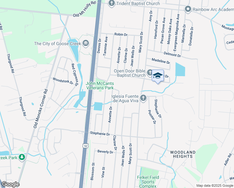 map of restaurants, bars, coffee shops, grocery stores, and more near 344 Annette Drive in Goose Creek