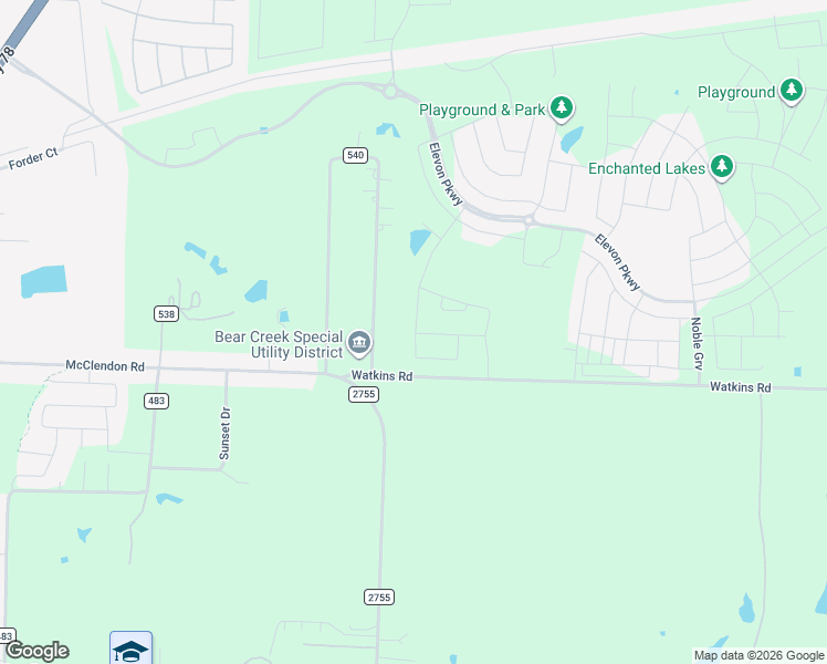 map of restaurants, bars, coffee shops, grocery stores, and more near 10403 County Road 540 in Lavon