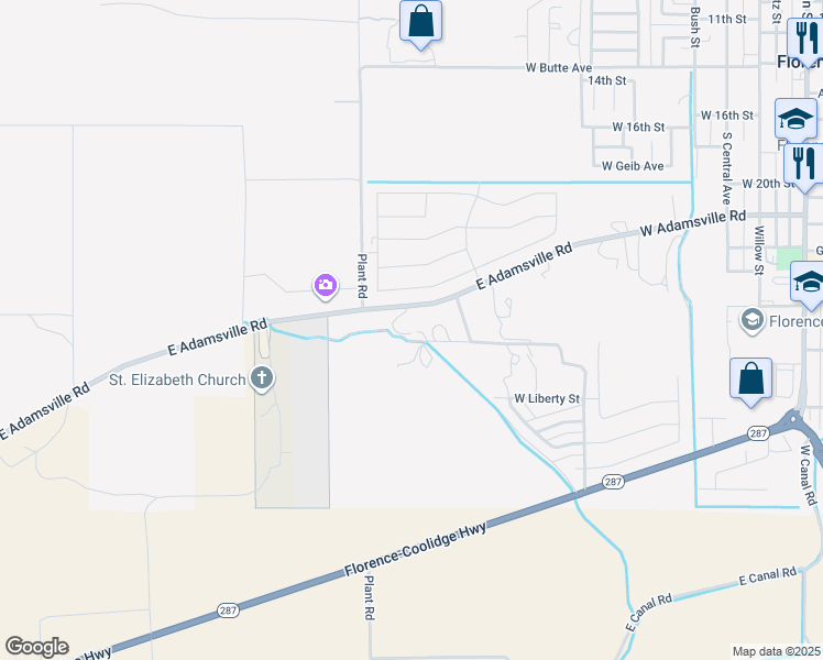 map of restaurants, bars, coffee shops, grocery stores, and more near 15243 West Adamsville Road in Florence