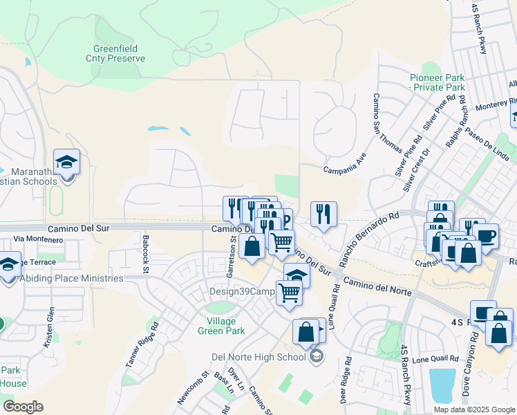 map of restaurants, bars, coffee shops, grocery stores, and more near 9373 Fostoria Court in San Diego