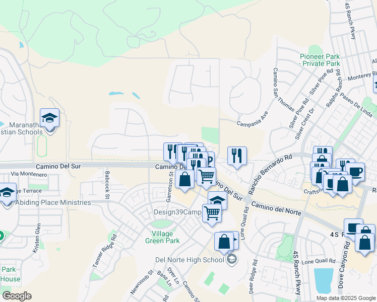 map of restaurants, bars, coffee shops, grocery stores, and more near 9373 Fostoria Court in San Diego