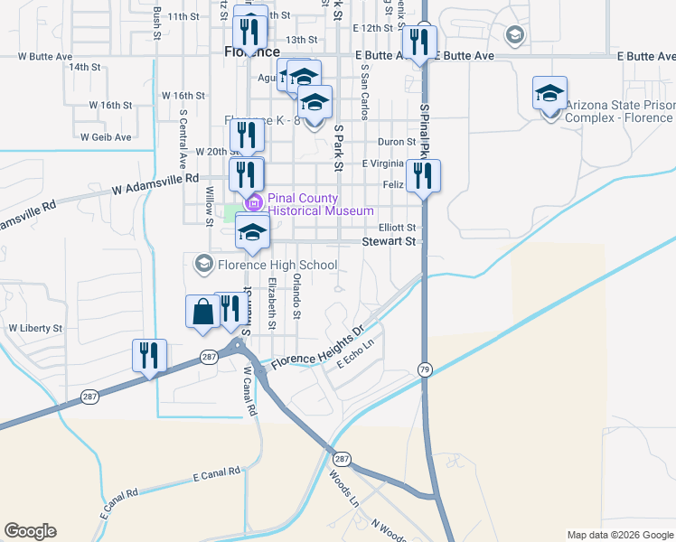 map of restaurants, bars, coffee shops, grocery stores, and more near 401 Stewart Street in Florence