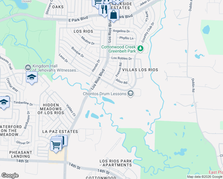 map of restaurants, bars, coffee shops, grocery stores, and more near 1709 Alameda Court in Plano