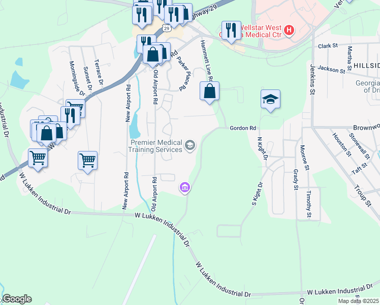 map of restaurants, bars, coffee shops, grocery stores, and more near 120 Gordon Commercial Drive in LaGrange