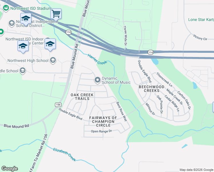 map of restaurants, bars, coffee shops, grocery stores, and more near 15832 Back Nine Road in Fort Worth