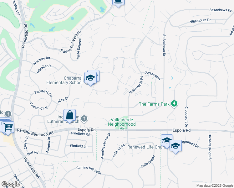 map of restaurants, bars, coffee shops, grocery stores, and more near 13037 Pomard Way in Poway