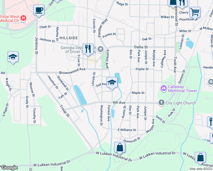 map of restaurants, bars, coffee shops, grocery stores, and more near 1103 2nd Avenue in LaGrange