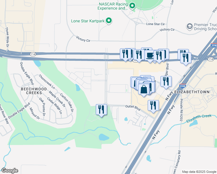 map of restaurants, bars, coffee shops, grocery stores, and more near 15848 Championship Parkway in Fort Worth