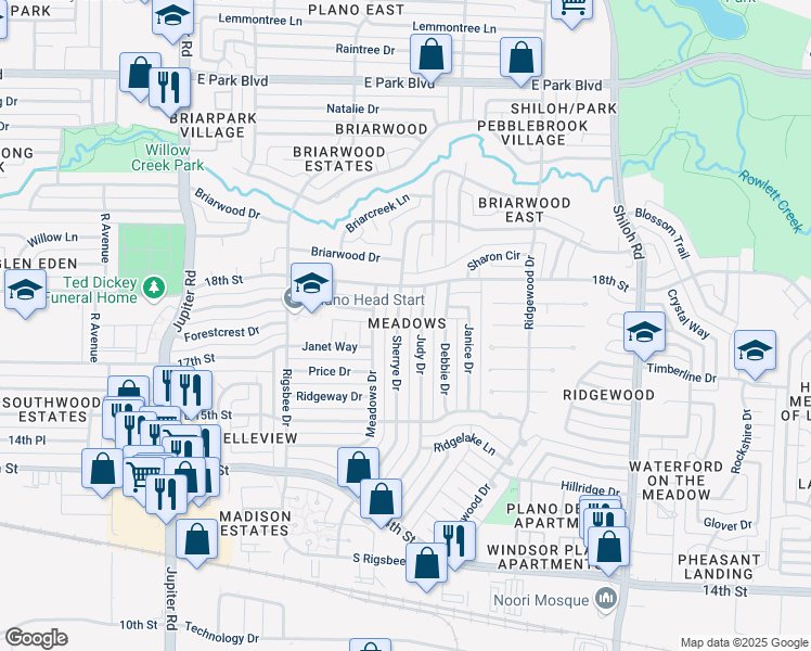 map of restaurants, bars, coffee shops, grocery stores, and more near in Plano