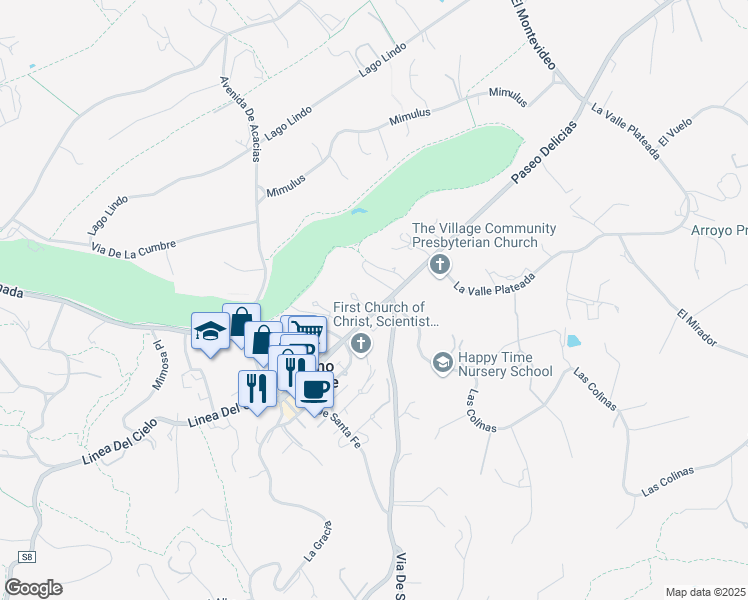 map of restaurants, bars, coffee shops, grocery stores, and more near 6130 El Romero in Rancho Santa Fe