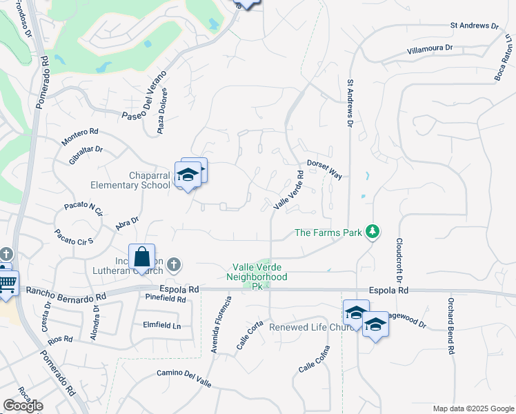 map of restaurants, bars, coffee shops, grocery stores, and more near 13037 Pomard Way in Poway