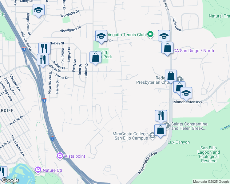 map of restaurants, bars, coffee shops, grocery stores, and more near 1972 Crest Drive in Encinitas